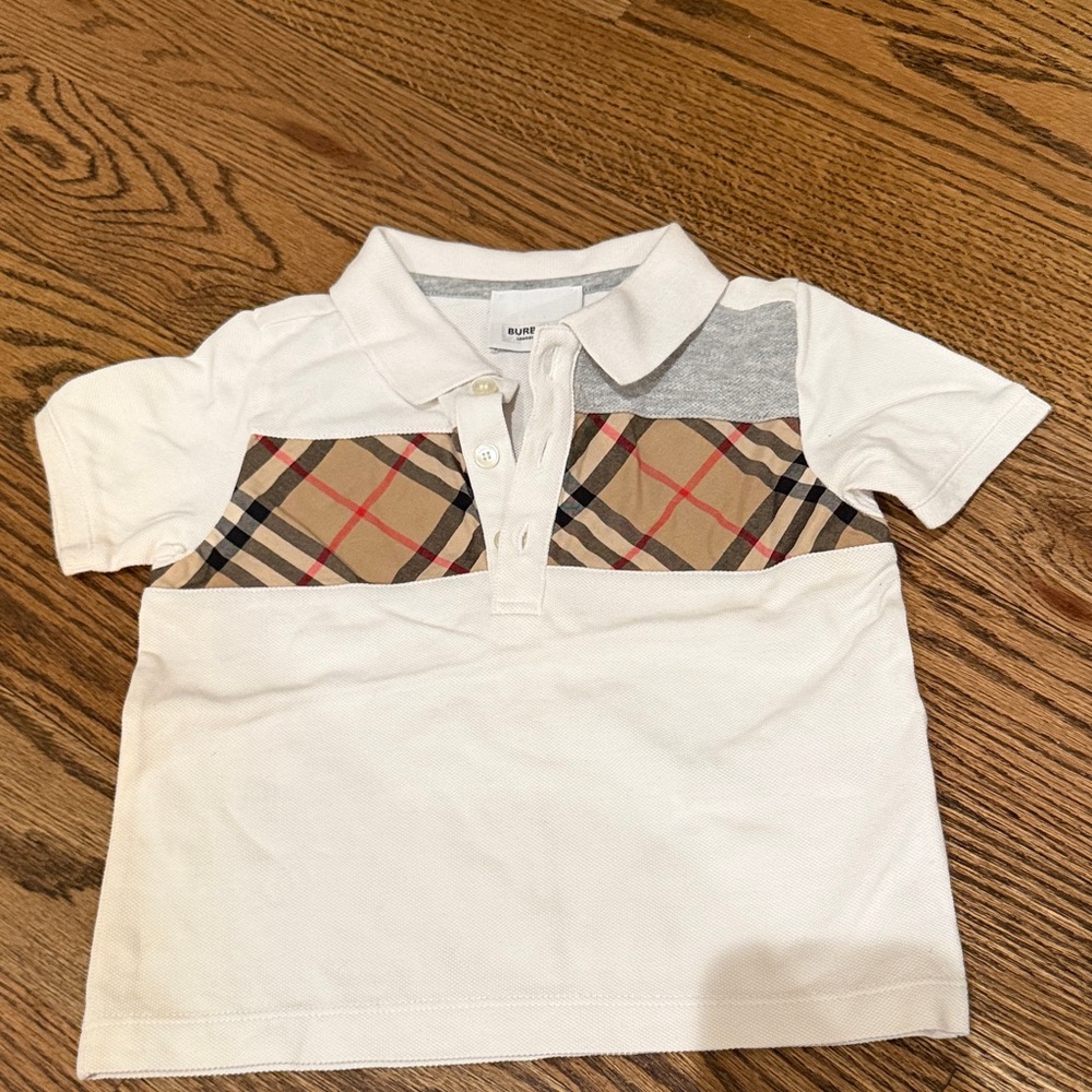 Burberry Kids Polo with Beige and Gray Plaid